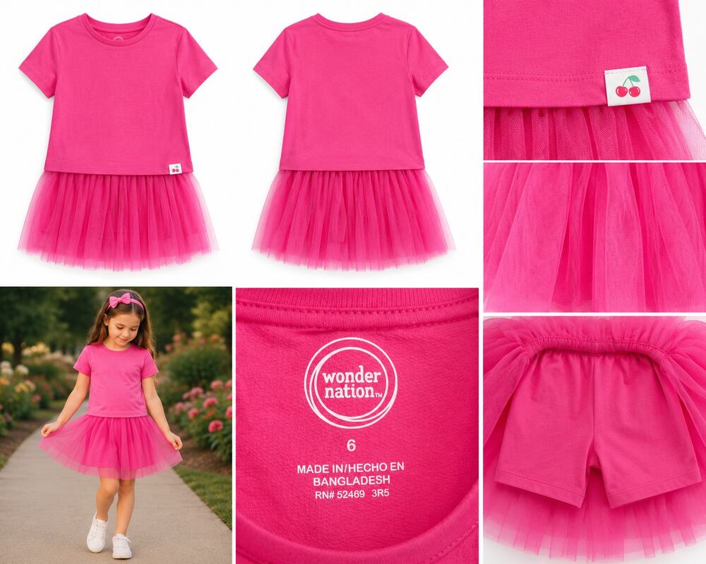 Wonder Nation Girls Hot Pink Tulle Skirt Set – Size 6